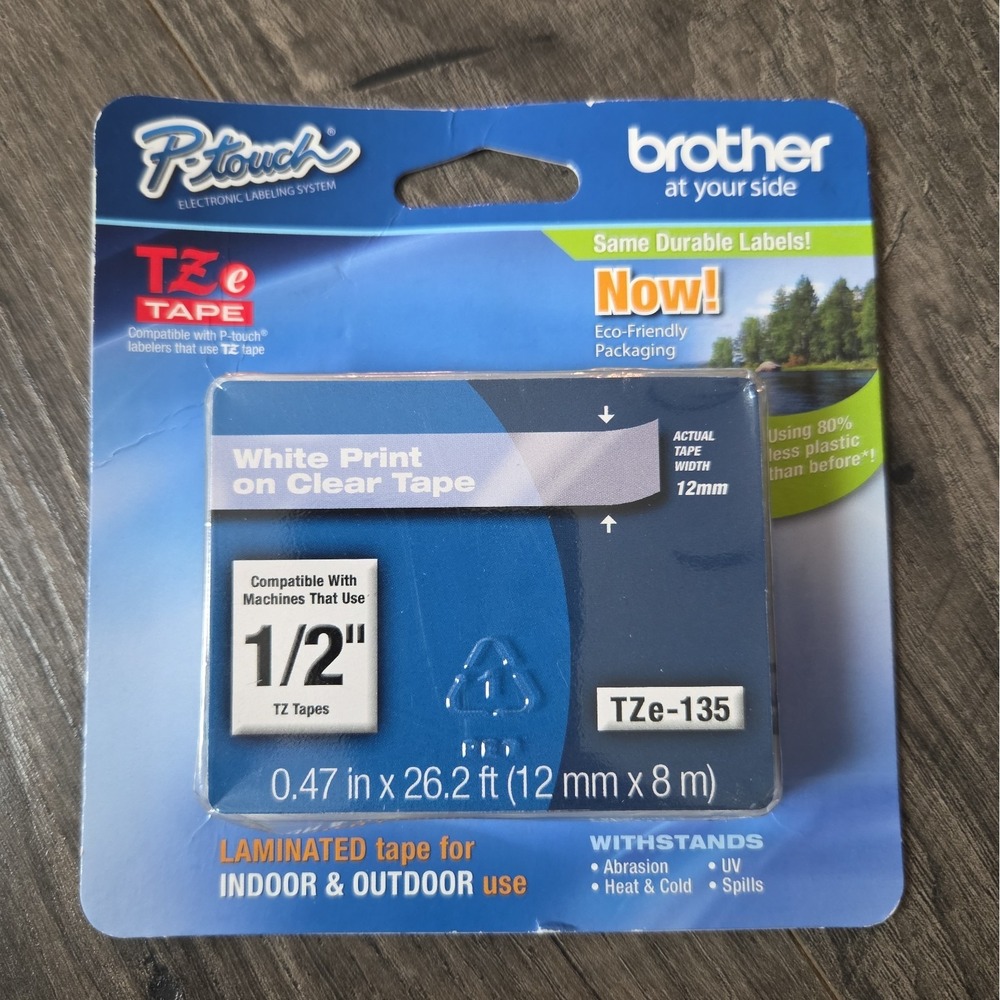 Brother TZe-135 White Print on Clear Tape for 1/2", 0.47 in x 26.2 ft, TZe135